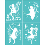 Globleland Self-Adhesive Silk Screen Printing Stencil, for Painting on Wood, DIY Decoration T-Shirt Fabric, Turquoise, Fairy Pattern, 220x280mm