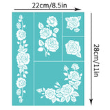 Globleland Self-Adhesive Silk Screen Printing Stencil, for Painting on Wood, DIY Decoration T-Shirt Fabric, Turquoise, Rose Pattern, 220x280mm