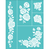 Globleland Self-Adhesive Silk Screen Printing Stencil, for Painting on Wood, DIY Decoration T-Shirt Fabric, Turquoise, Rose Pattern, 220x280mm