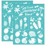 Globleland Self-Adhesive Silk Screen Printing Stencil, for Painting on Wood, DIY Decoration T-Shirt Fabric, Turquoise, Summer Themed Pattern, 280x220mm