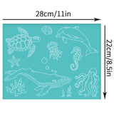 Globleland Self-Adhesive Silk Screen Printing Stencil, for Painting on Wood, DIY Decoration T-Shirt Fabric, Turquoise, Sea Animals, 280x220mm