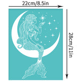 Globleland Self-Adhesive Silk Screen Printing Stencil, for Painting on Wood, DIY Decoration T-Shirt Fabric, Turquoise, Mermaid Pattern, 280x220mm