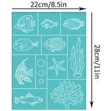 Globleland Self-Adhesive Silk Screen Printing Stencil, for Painting on Wood, DIY Decoration T-Shirt Fabric, Turquoise, Fish Pattern, 280x220mm