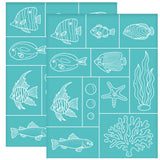 Globleland Self-Adhesive Silk Screen Printing Stencil, for Painting on Wood, DIY Decoration T-Shirt Fabric, Turquoise, Fish Pattern, 280x220mm