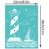 Globleland Self-Adhesive Silk Screen Printing Stencil, for Painting on Wood, DIY Decoration T-Shirt Fabric, Turquoise, Lighthouse Pattern, 280x220mm