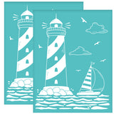Globleland Self-Adhesive Silk Screen Printing Stencil, for Painting on Wood, DIY Decoration T-Shirt Fabric, Turquoise, Lighthouse Pattern, 280x220mm
