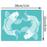 Globleland Self-Adhesive Silk Screen Printing Stencil, for Painting on Wood, DIY Decoration T-Shirt Fabric, Turquoise, Fish Pattern, 280x220mm