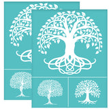 Globleland Self-Adhesive Silk Screen Printing Stencil, for Painting on Wood, DIY Decoration T-Shirt Fabric, Turquoise, Tree of Life Pattern, 280x220mm