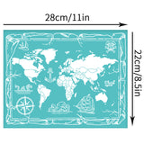 Globleland Self-Adhesive Silk Screen Printing Stencil, for Painting on Wood, DIY Decoration T-Shirt Fabric, Turquoise, Map Pattern, 280x220mm