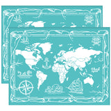 Globleland Self-Adhesive Silk Screen Printing Stencil, for Painting on Wood, DIY Decoration T-Shirt Fabric, Turquoise, Map Pattern, 280x220mm
