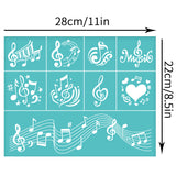 Globleland Self-Adhesive Silk Screen Printing Stencil, for Painting on Wood, DIY Decoration T-Shirt Fabric, Turquoise, Musical Note Pattern, 280x220mm