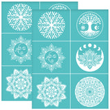 Globleland Self-Adhesive Silk Screen Printing Stencil, for Painting on Wood, DIY Decoration T-Shirt Fabric, Turquoise, Mixed Patterns, 280x220mm