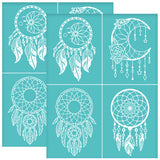 Globleland Self-Adhesive Silk Screen Printing Stencil, for Painting on Wood, DIY Decoration T-Shirt Fabric, Turquoise, Woven Net/Web with Feather, 280x220mm