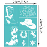 Globleland Self-Adhesive Silk Screen Printing Stencil, for Painting on Wood, DIY Decoration T-Shirt Fabric, Turquoise, Western Cowboy Theme, 280x220mm