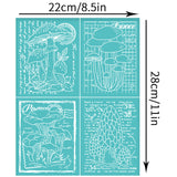 Globleland Self-Adhesive Silk Screen Printing Stencil, for Painting on Wood, DIY Decoration T-Shirt Fabric, Turquoise, Mushroom Pattern, 280x220mm