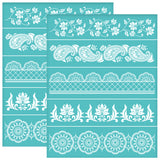 Globleland Self-Adhesive Silk Screen Printing Stencil, for Painting on Wood, DIY Decoration T-Shirt Fabric, Turquoise, Floral Pattern, 280x220mm