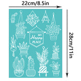 Globleland Self-Adhesive Silk Screen Printing Stencil, for Painting on Wood, DIY Decoration T-Shirt Fabric, Turquoise, Plants Pattern, 280x220mm