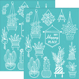 Globleland Self-Adhesive Silk Screen Printing Stencil, for Painting on Wood, DIY Decoration T-Shirt Fabric, Turquoise, Plants Pattern, 280x220mm
