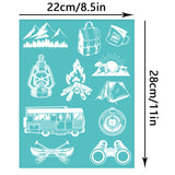 Globleland Self-Adhesive Silk Screen Printing Stencil, for Painting on Wood, DIY Decoration T-Shirt Fabric, Turquoise, Camping Themed Pattern, 280x220mm