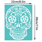 Globleland Self-Adhesive Silk Screen Printing Stencil, for Painting on Wood, DIY Decoration T-Shirt Fabric, Turquoise, Skull Pattern, 280x220mm