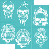 Globleland Self-Adhesive Silk Screen Printing Stencil, for Painting on Wood, DIY Decoration T-Shirt Fabric, Turquoise, Skull Pattern, 280x220mm