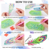 Globleland DIY Feather Bookmark with Pendant Diamond Painting Kits, with Resin Rhinestones, Sticky Pen, Tray Plate, Glue Clay, Mixed Color, 197x52.5x2.8x2.5mm
