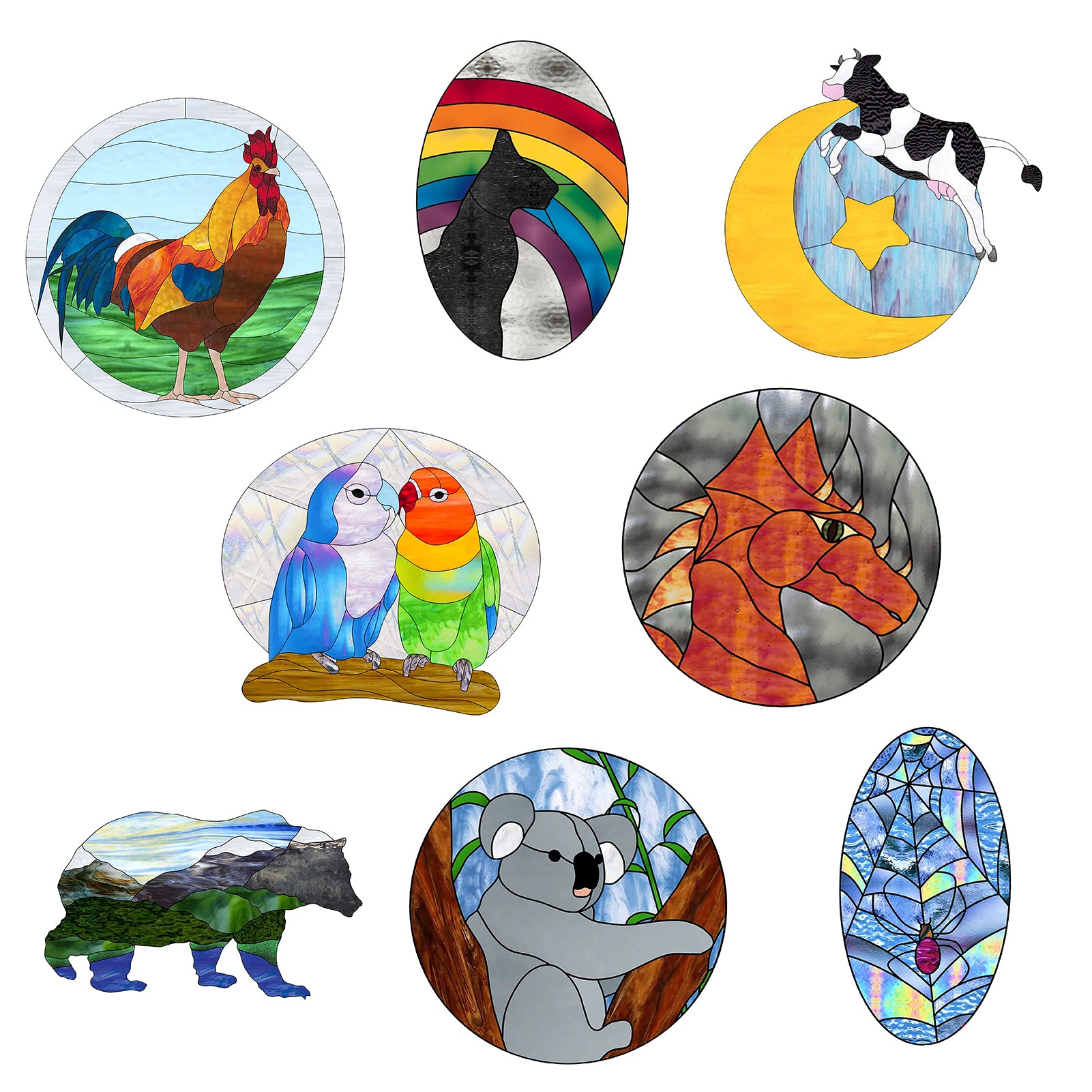 Globleland Custom PVC Glass Stickers, Static Cling Window Stickers, Square, Animal Pattern, 200x200mm, 8pcs/set