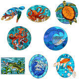 Globleland Custom PVC Glass Stickers, Static Cling Window Stickers, Square, Sea Animals, 200x200mm, 8pcs/set