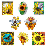 Globleland Custom PVC Glass Stickers, Static Cling Window Stickers, Square, Sunflower Pattern, 200x200mm, 8pcs/set