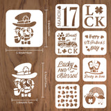 Globleland 9Pcs 9 Styles Saint Patrick's Day PET Hollow Out Drawing Painting Stencils Sets, for DIY Scrapbook, Photo Album, Shamrock & Leprechaun with Top Hat & Word Lucky, Mixed Patterns, 15x15cm, about 1 style/pc