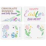 Globleland 4Pcs 4 Styles PET Hollow Out Drawing Painting Stencils Sets, for DIY Scrapbook, Photo Album, Easter Egg & Rabbit & Word, Easter Theme Pattern, 29.7x21cm, about 1pc/style