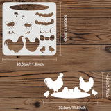 Globleland PET Hollow Out Drawing Painting Stencils, for DIY Scrapbook, Photo Album, Rooster Pattern, 30x30cm