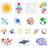 Globleland 17Pcs 17 Styles PET Hollow Out Drawing Painting Stencils Sets, for DIY Scrapbook, Photo Album, Sun & Rocket & Planet & Spaceman Pattern, Universe Themed Pattern, 150~300x150~300mm, about 1pc/style