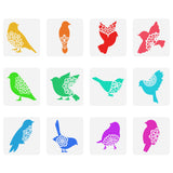 Globleland 12Pcs 12 Styles PET Hollow Out Drawing Painting Stencils Sets, for DIY Scrapbook, Photo Album, Tree & Chakra & Flower & Sun & Moon, Chick Pattern, 150x150mm, 1pc/style