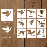 Globleland 9Pcs 9 Styles PET Hollow Out Drawing Painting Stencils Sets, for DIY Scrapbook, Photo Album, Heron, Bird Pattern, 300x300mm, 1pc/style