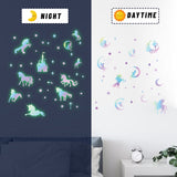 Globleland PVC Plastic Luminous Wall Stickers, Glow in The Dark Wall Decoration, Unicorn Pattern, 600x300mm