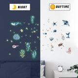 Globleland PVC Plastic Luminous Wall Stickers, Glow in The Dark Wall Decoration, Ocean Themed Pattern, 600x300mm