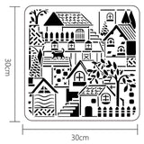 Globleland PET Hollow Out Drawing Painting Stencils, for DIY Scrapbook, Photo Album, House Pattern, 30x30cm