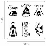 Globleland PET Hollow Out Drawing Painting Stencils, for DIY Scrapbook, Photo Album, Camping Themed Pattern, 30x30cm