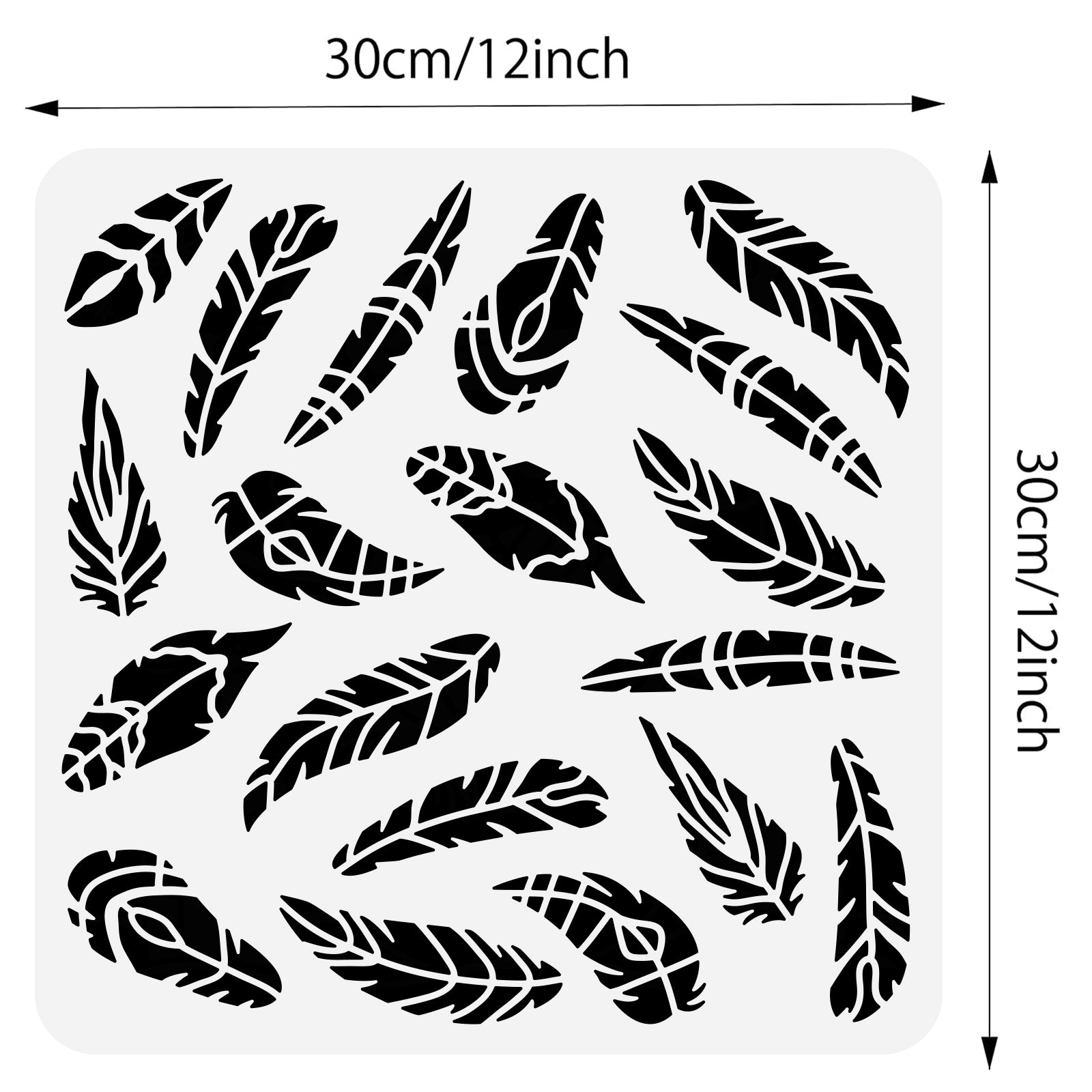 Globleland PET Hollow Out Drawing Painting Stencils, for DIY Scrapbook, Photo Album, Feather Pattern, 30x30cm