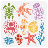 Globleland PET Hollow Out Drawing Painting Stencils, for DIY Scrapbook, Photo Album, Sea Animals, 30x30cm