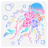 Globleland PET Hollow Out Drawing Painting Stencils, for DIY Scrapbook, Photo Album, Jellyfish Pattern, 30x30cm