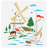 Globleland PET Hollow Out Drawing Painting Stencils, for DIY Scrapbook, Photo Album, Windmill Pattern, 30x30cm
