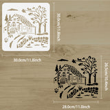Globleland PET Hollow Out Drawing Painting Stencils, for DIY Scrapbook, Photo Album, Pastoral Scenery Theme Pattern, 30x30cm