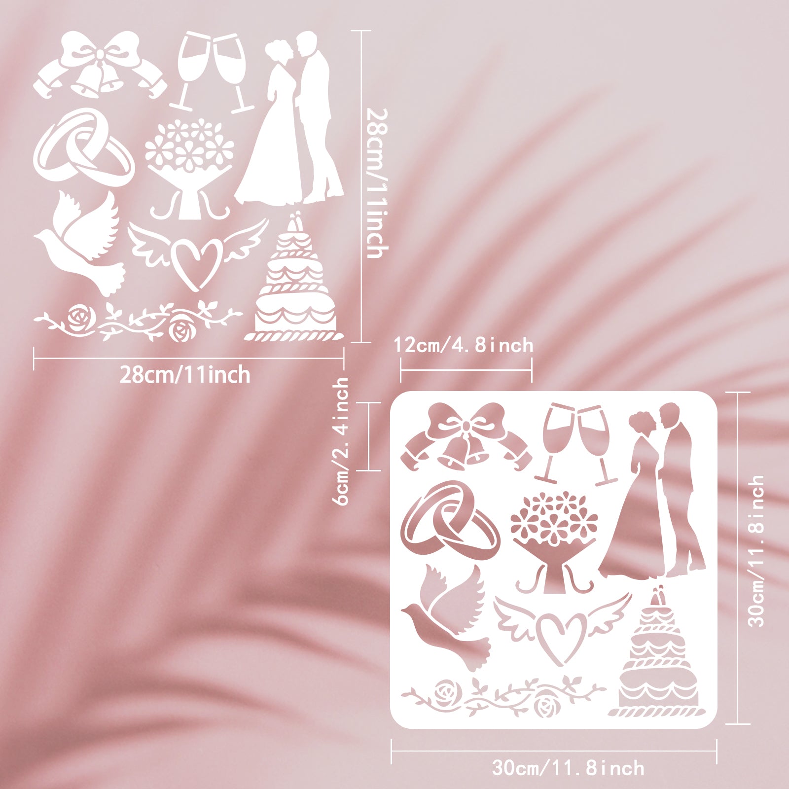Globleland PET Hollow Out Drawing Painting Stencils, for DIY Scrapbook, Photo Album, Wedding Themed Pattern, 30x30cm