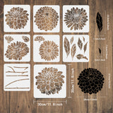 Globleland 7Pcs 7 Styles PET Hollow Out Drawing Painting Stencils, for DIY Scrapbook, Photo Album, Leaf & Branch & Flower Pattern, Mixed Patterns, 300x300mm, 1pc/style