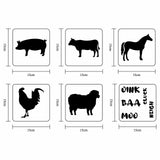 Globleland 6Pcs 6 Styles Animal Theme PET Hollow Out Drawing Painting Stencils, for DIY Scrapbook, Photo Album, Pig & Cow & Horse & Rooster & Sheep, Animal Pattern, 150x150mm, 1pc/style