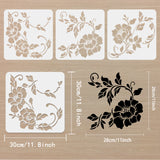 Globleland 3Pcs 3 Styles PET Hollow Out Drawing Painting Stencils, for DIY Scrapbook, Photo Album, Flower Pattern, 300x300mm, 1pc/style