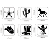 Globleland 6Pcs 6 Styles MexicanTheme PET Hollow Out Drawing Painting Stencils, for DIY Scrapbook, Photo Album, Star & Cactus & Horse & Hat & boot & Man, Mexican Pattern, 150x150mm, 1pc/style