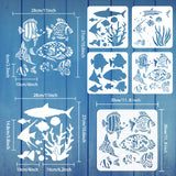 Globleland 4Pcs 4 Styles Sea Animals Theme PET Hollow Out Drawing Painting Stencils, for DIY Scrapbook, Photo Album, Sea Animals, 300x300mm, 1pc/style